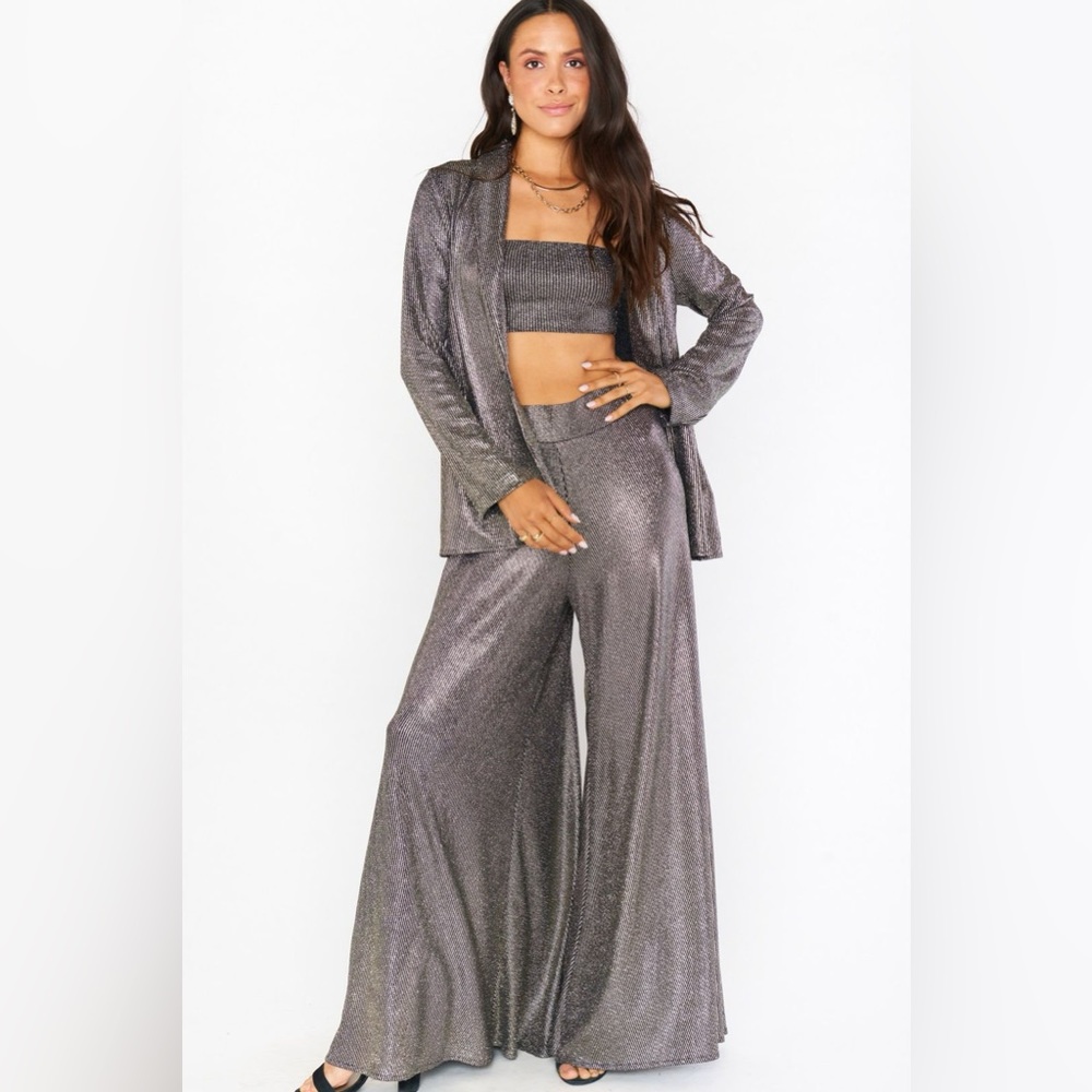 Show Me Your Mumu Dance Pants ~ Disco Glitz
Silver Metallic Palazzo Pull On Glam
